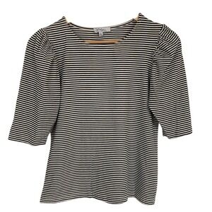 Polagram Womens Striped Black Cream Top Size L Poof‎ Sleeve Classic Career